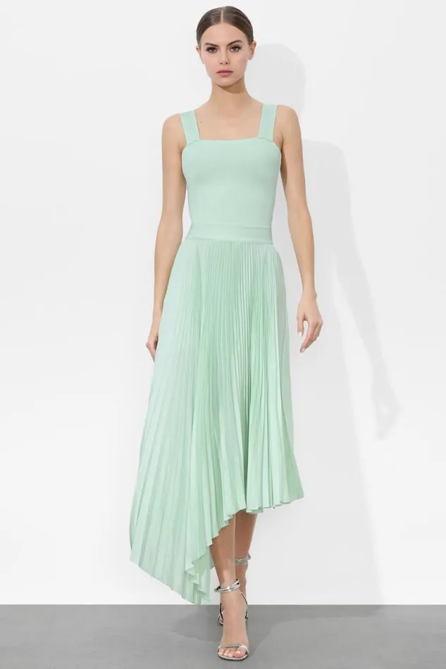 Alice Olivia Jenara Pleated Midi Skirt Sea Spray Women Skirts
