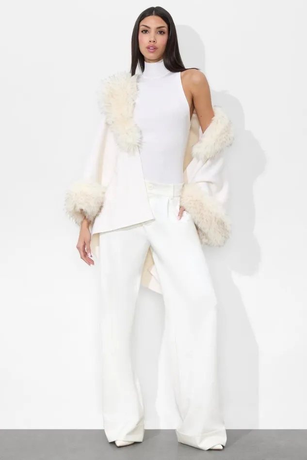 Alice Olivia Joanne Sweater Coat Ecru Women Outerwear