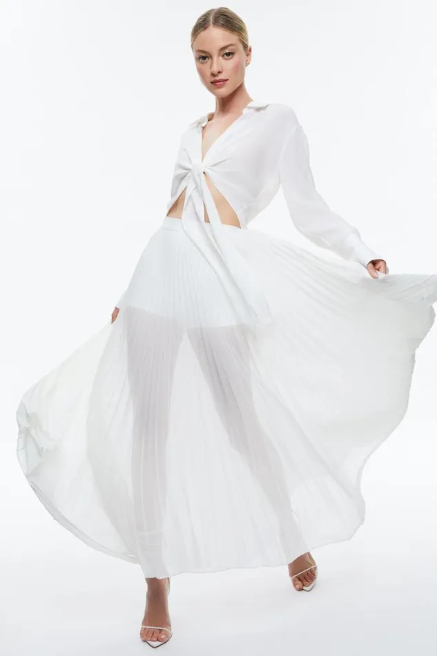 Alice Olivia Katz Pleated Maxi Skirt With Hot Pant Off White Women Skirts