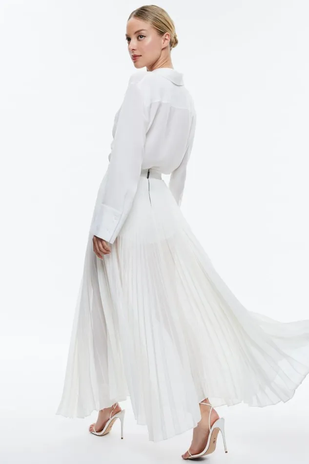 Alice Olivia Katz Pleated Maxi Skirt With Hot Pant Off White Women Skirts