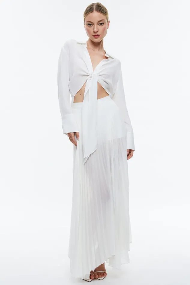Alice Olivia Katz Pleated Maxi Skirt With Hot Pant Off White Women Skirts