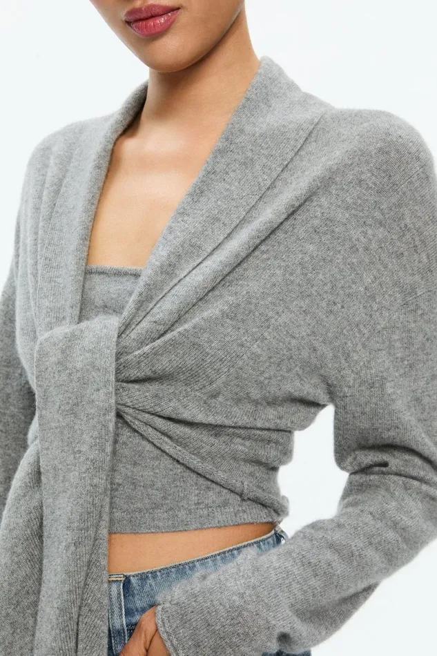 Alice Olivia Lanita Cardigan Medium Heather Grey Women Sweaters