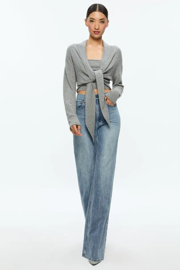 Alice Olivia Lanita Cardigan Medium Heather Grey Women Sweaters