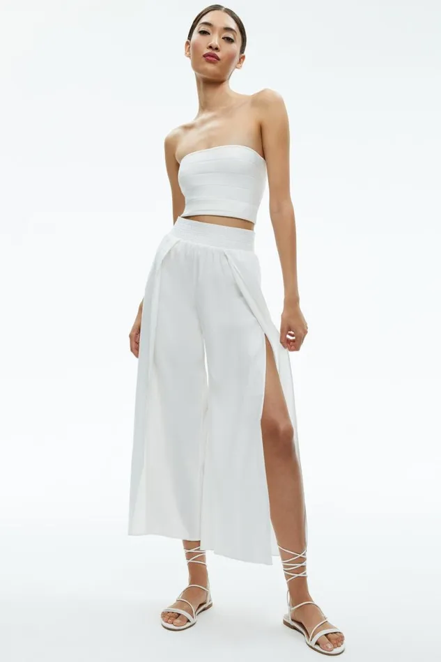 Alice Olivia Larissa Linen Pull Up Pant Off White Women Pants