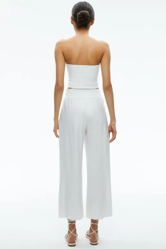 Alice Olivia Larissa Linen Pull Up Pant Off White Women Pants