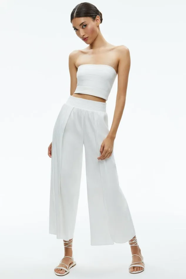 Alice Olivia Larissa Linen Pull Up Pant Off White Women Pants
