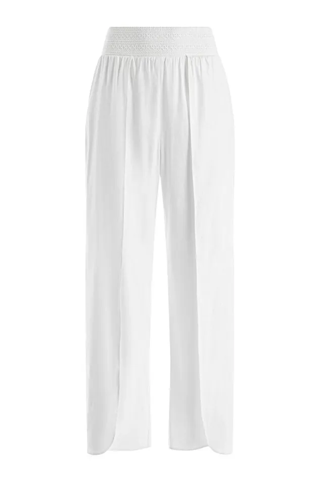 Alice Olivia Larissa Linen Pull Up Pant Off White Women Pants