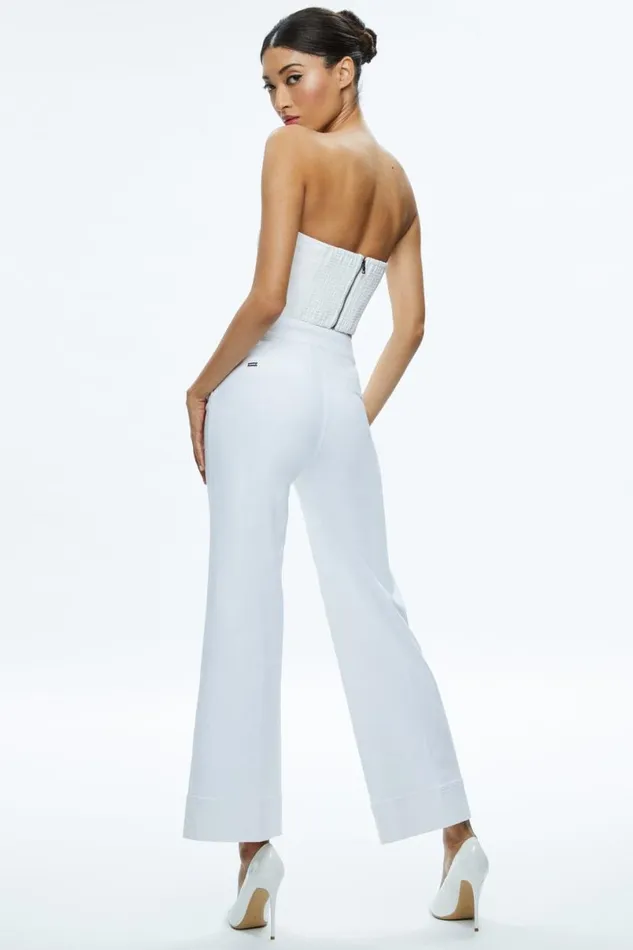 Alice Olivia Mel Denim Button Up Bustier Off White Women Tops
