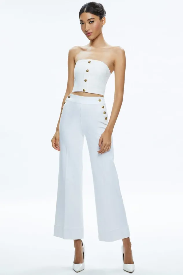 Alice Olivia Mel Denim Button Up Bustier Off White Women Tops