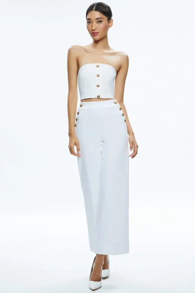 Alice Olivia Mel Denim Button Up Bustier Off White Women Tops