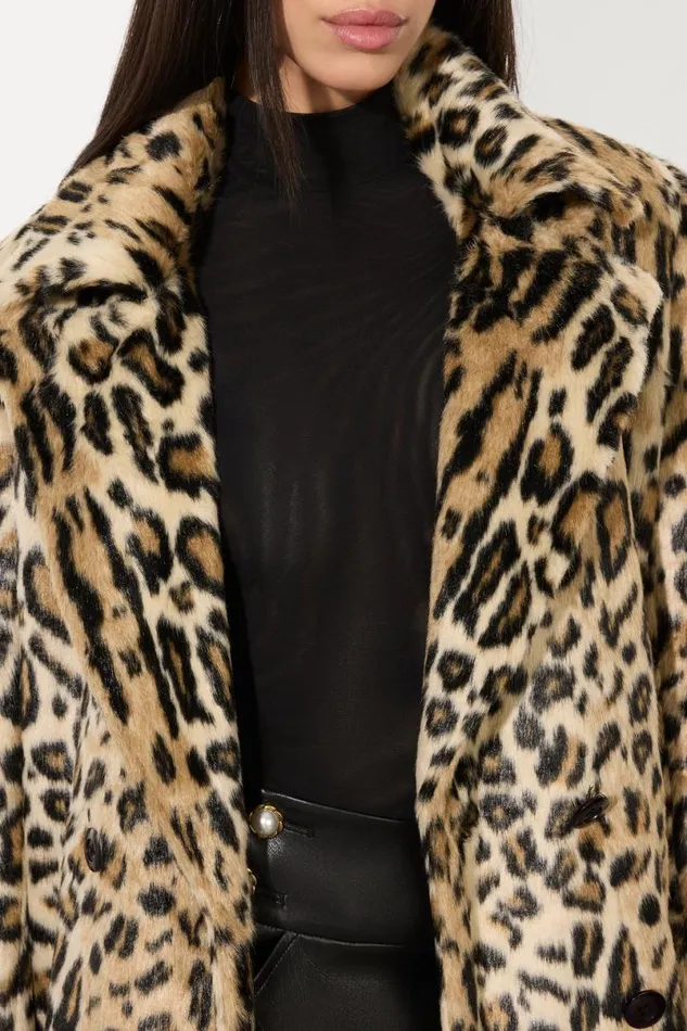 Alice Olivia Nicholas Faux Fur Coat Camelblack Jaguar Women Outerwear