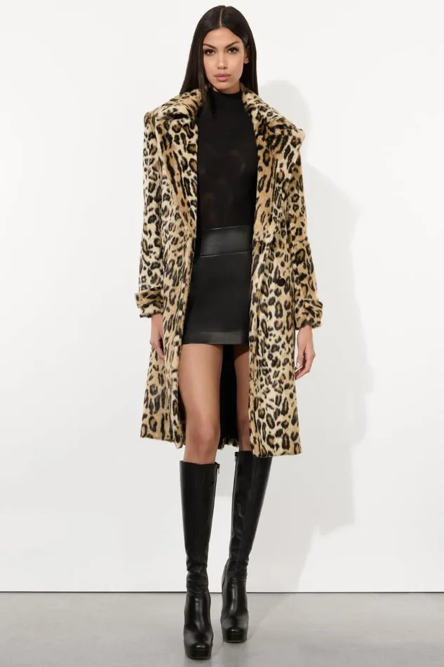 Alice Olivia Nicholas Faux Fur Coat Camelblack Jaguar Women Outerwear
