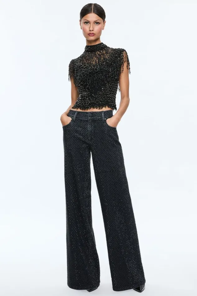 Alice Olivia Pria Embellished Top Black Women Tops
