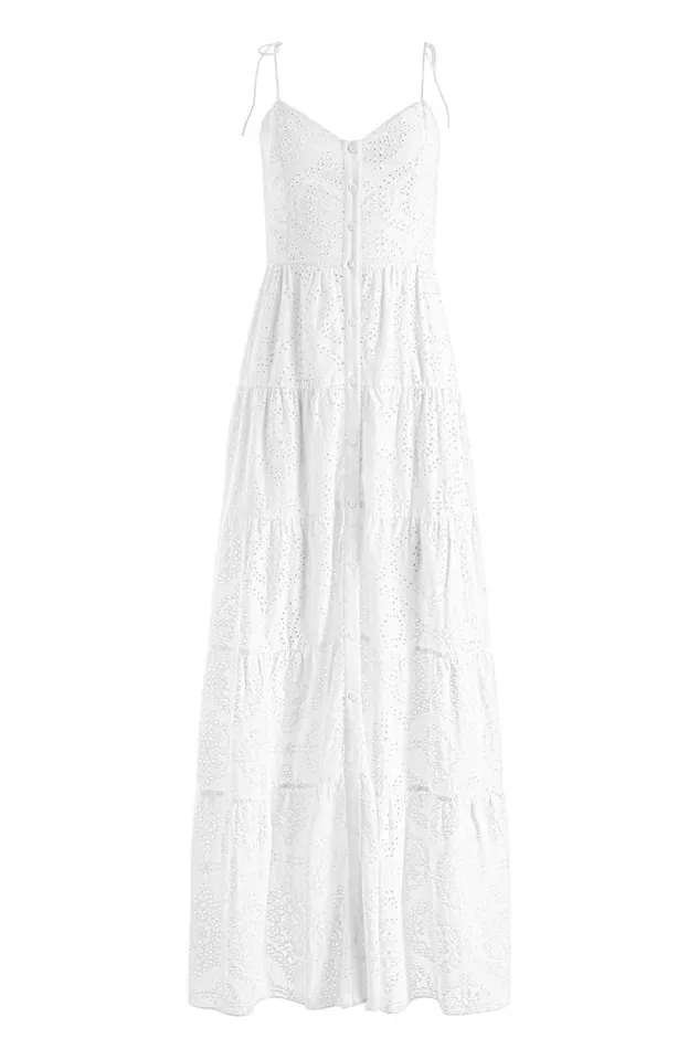 Alice Olivia Shantella Tiered Button Front Maxi Dress Off White Women Dresses