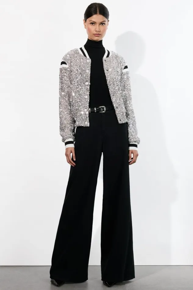 Alice Olivia The Beatles Keri Varsity Jacket Silverwhite Women Outerwear