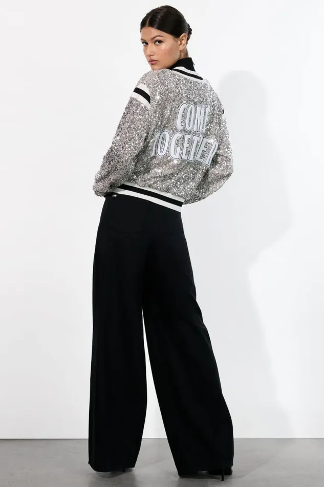 Alice Olivia The Beatles Keri Varsity Jacket Silverwhite Women Outerwear