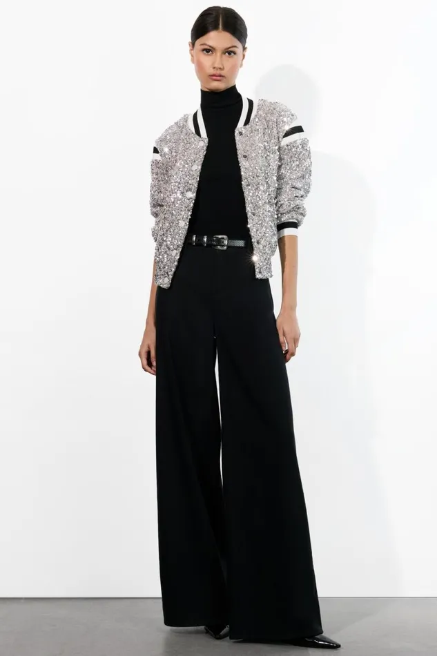 Alice Olivia The Beatles Keri Varsity Jacket Silverwhite Women Outerwear