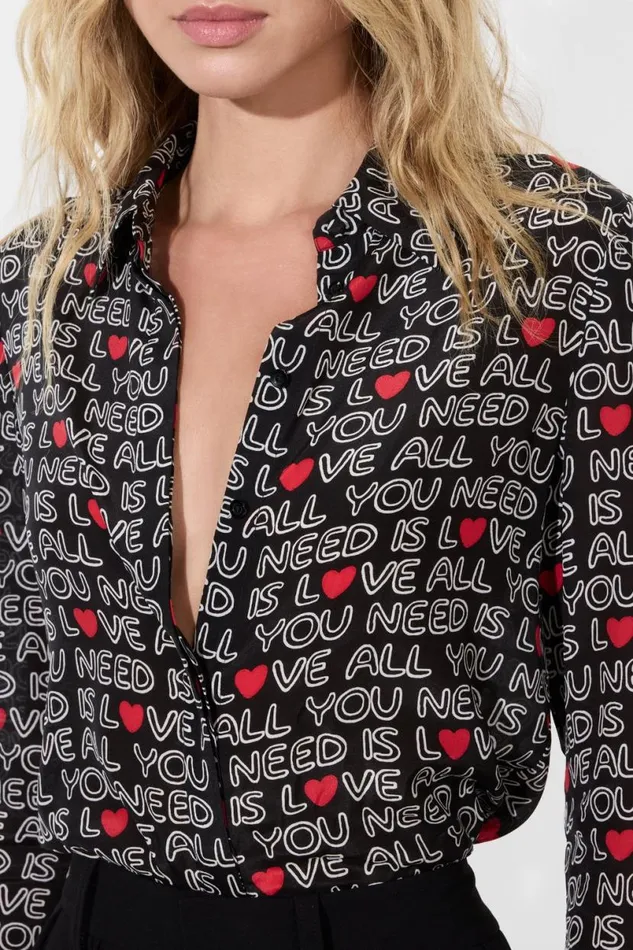 Alice Olivia The Beatles Willa Placket Top All You Need Is Love Women Tops