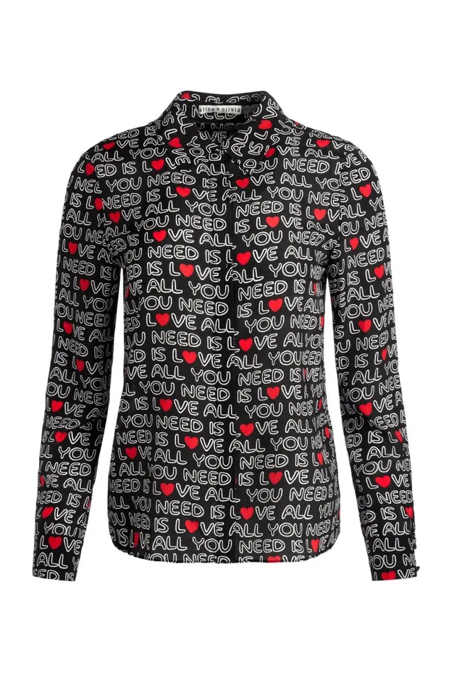 Alice Olivia The Beatles Willa Placket Top All You Need Is Love Women Tops