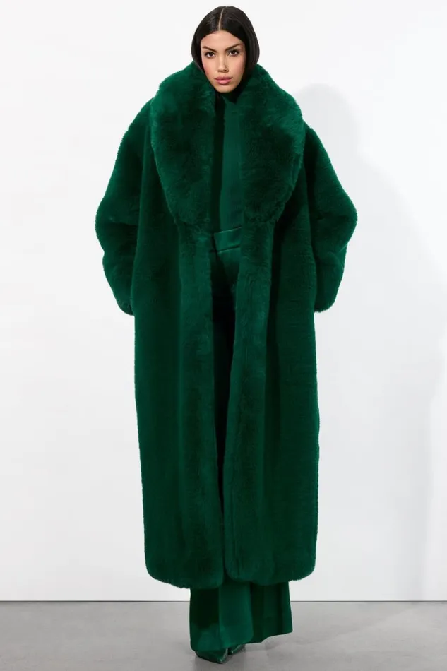Alice Olivia Yetta Faux Fur Coat Forest Green Women Outerwear