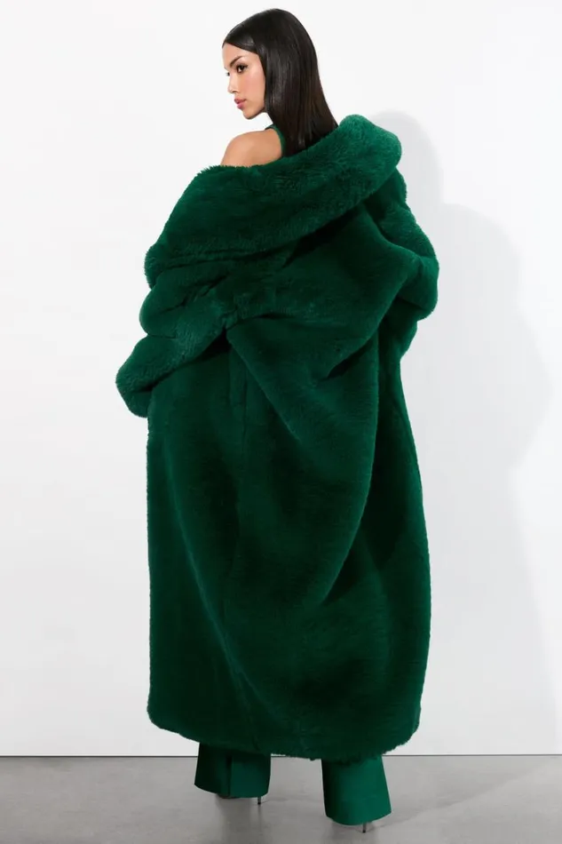Alice Olivia Yetta Faux Fur Coat Forest Green Women Outerwear