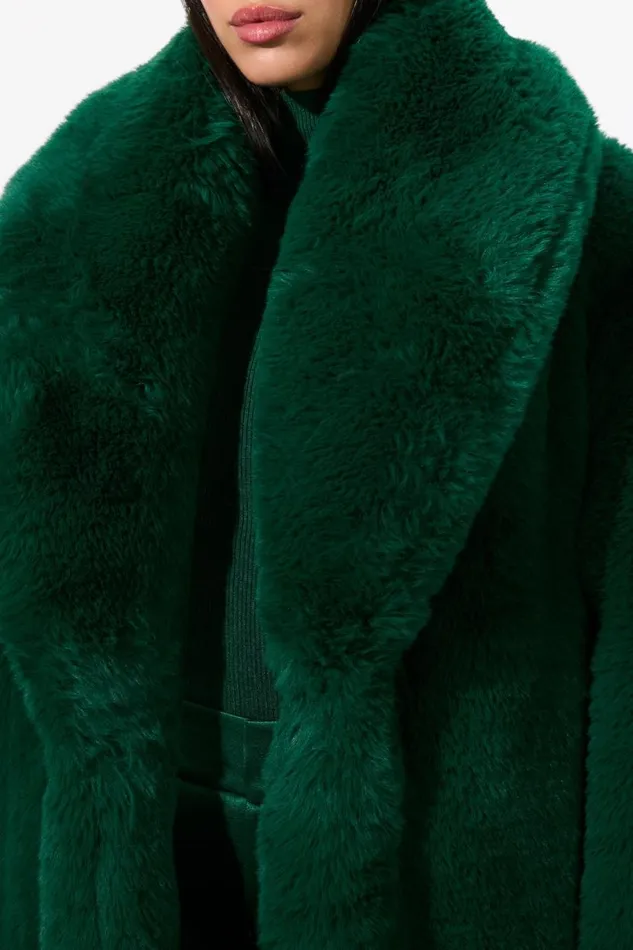Alice Olivia Yetta Faux Fur Coat Forest Green Women Outerwear