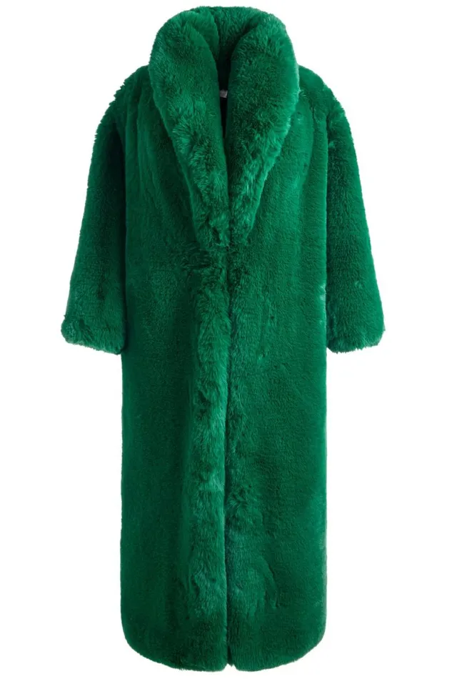 Alice Olivia Yetta Faux Fur Coat Forest Green Women Outerwear