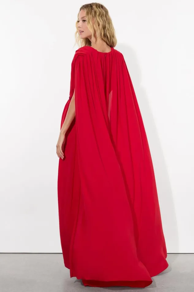 Alice Olivia Zenaida Maxi Cape Dress Bright Ruby Women Dresses