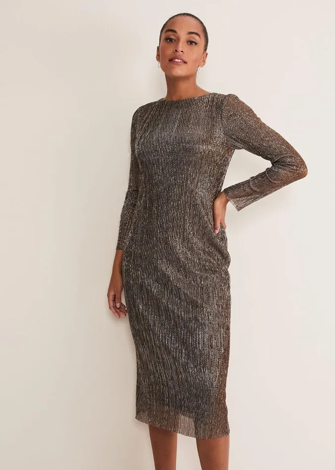 Alix Plisse Dress Bronze Women Phase Eight Dresses