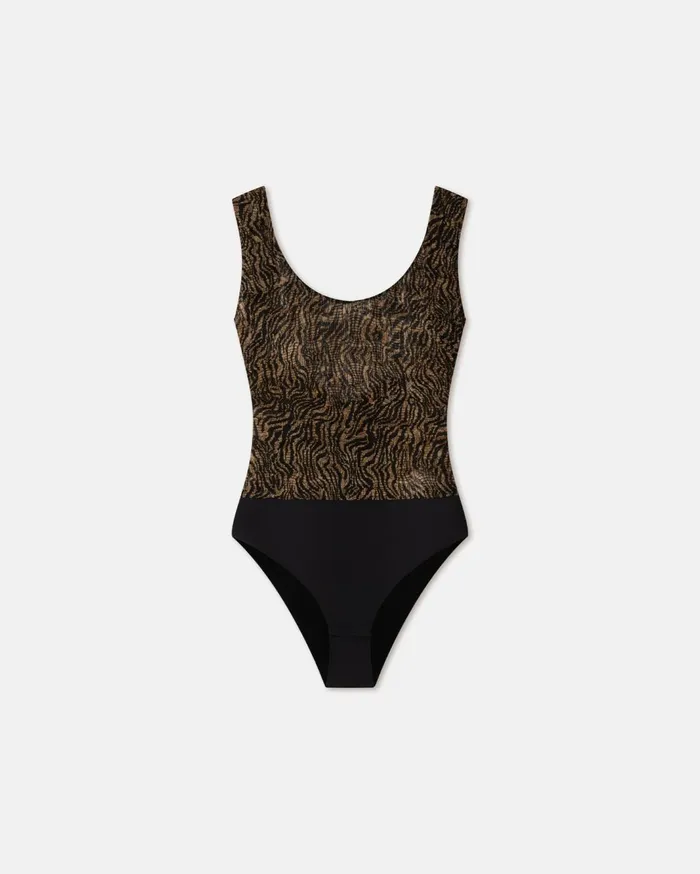 Alixe Smocked Chiffon Bodysuit Zebra Women Nanushka Tops