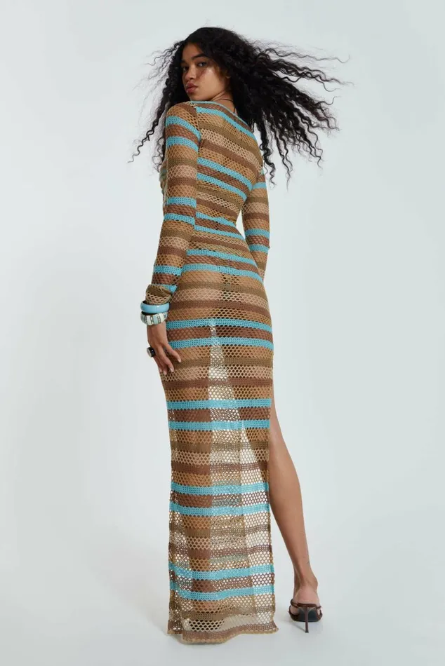 Allure Stripe Knitted Maxi Dress Multi Women Jaded London Beach Cover Ups