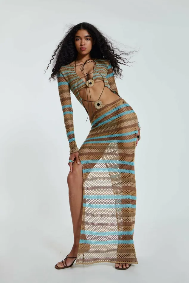 Allure Stripe Knitted Maxi Dress Multi Women Jaded London Beach Cover Ups