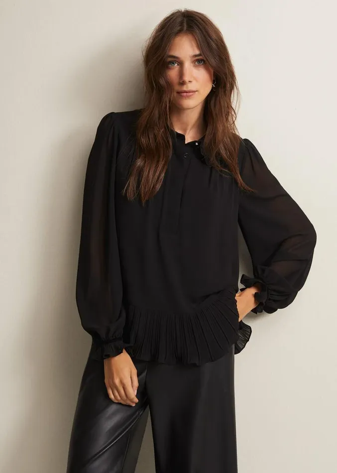 April Black Ruffle Blouse Black Women Phase Eight Shirts and Blouses
