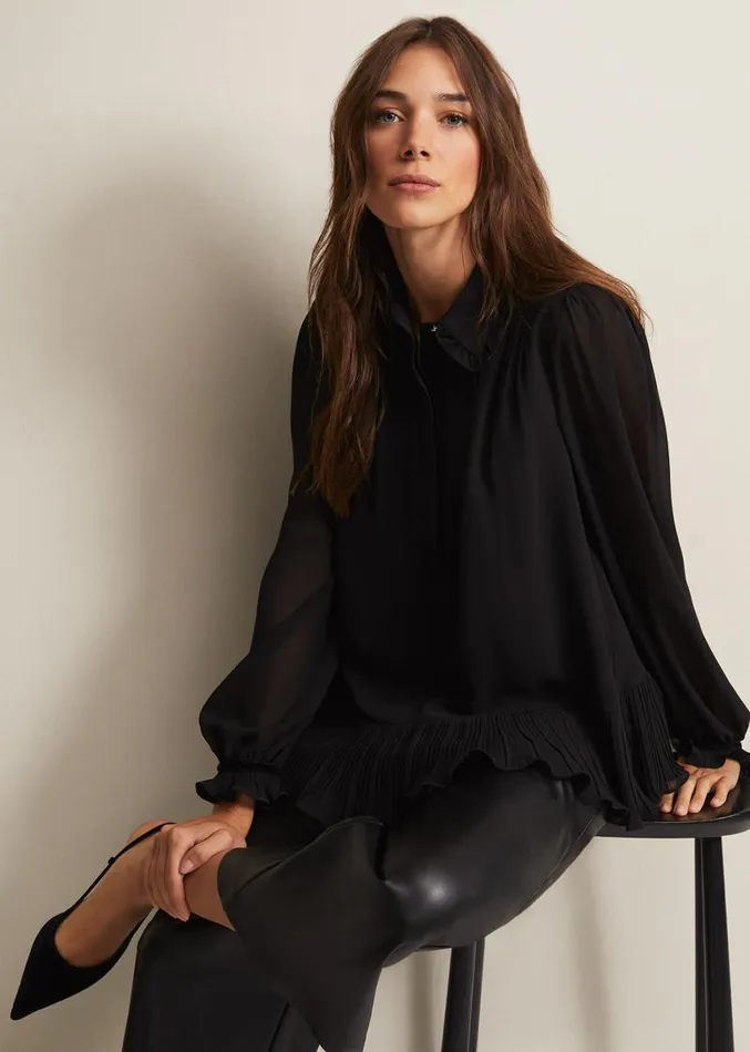 April Black Ruffle Blouse Black Women Phase Eight Shirts and Blouses
