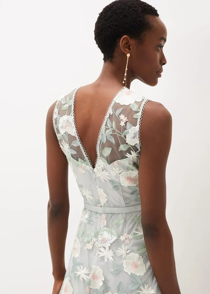 Aria Embroidered Fit And Flare Dress Eau De Nil Women Phase Eight Dresses