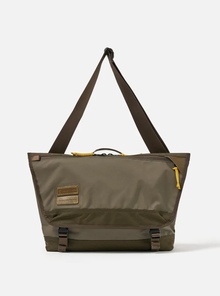 Bags Men Universal Works MasterPiece X Universal Works Courier Bag In Olive Recycled Tech Canvas Bags Men Universal Works MasterPiece X Universal Works Courier Bag In Olive Recycled Tech Canvas