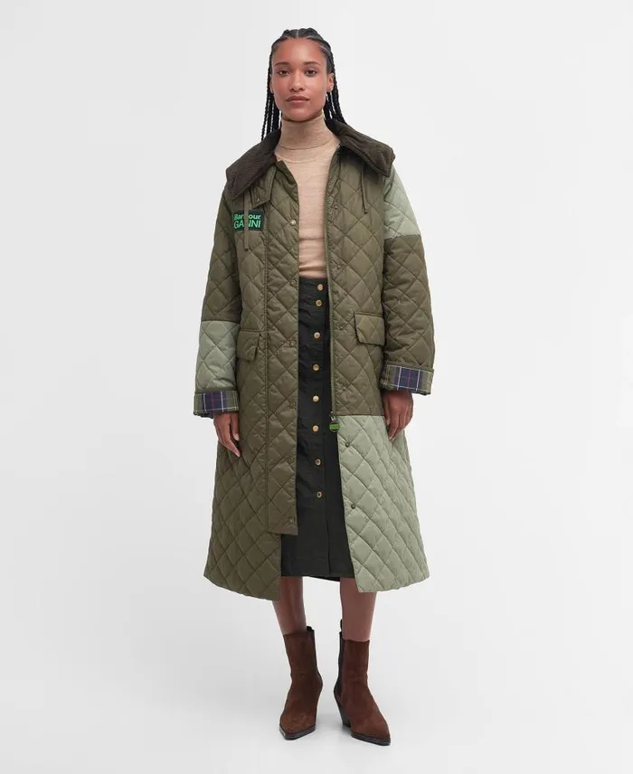 Barbour X GANNI Burghley Quilted Jacket Honeylight Trenchclassic Women Barbour Trench Coats