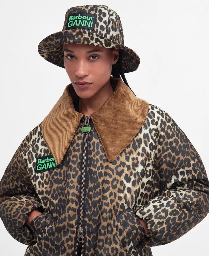 Barbour X GANNI Waxed Leopard Bucket Hat Leopard Print Women Barbour Hats