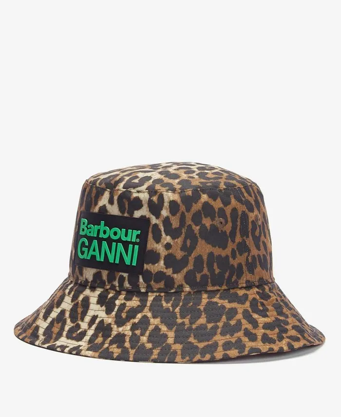 Barbour X GANNI Waxed Leopard Bucket Hat Leopard Print Women Barbour Hats