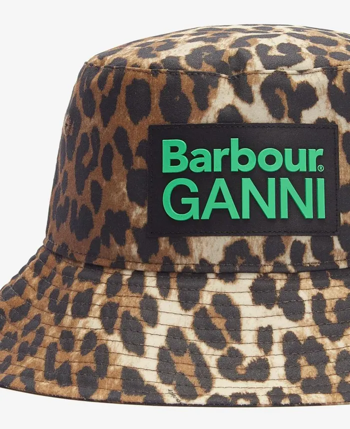 Barbour X GANNI Waxed Leopard Bucket Hat Leopard Print Women Barbour Hats