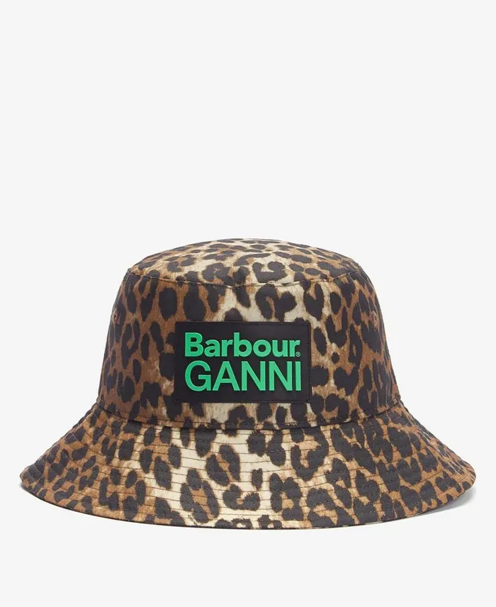 Barbour X GANNI Waxed Leopard Bucket Hat Leopard Print Women Barbour Hats