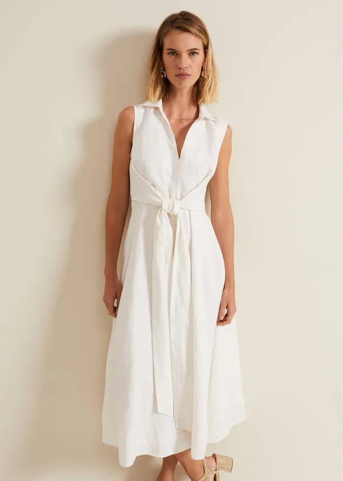 Becky Tie Front Midi Dress White Women Phase Eight Dresses