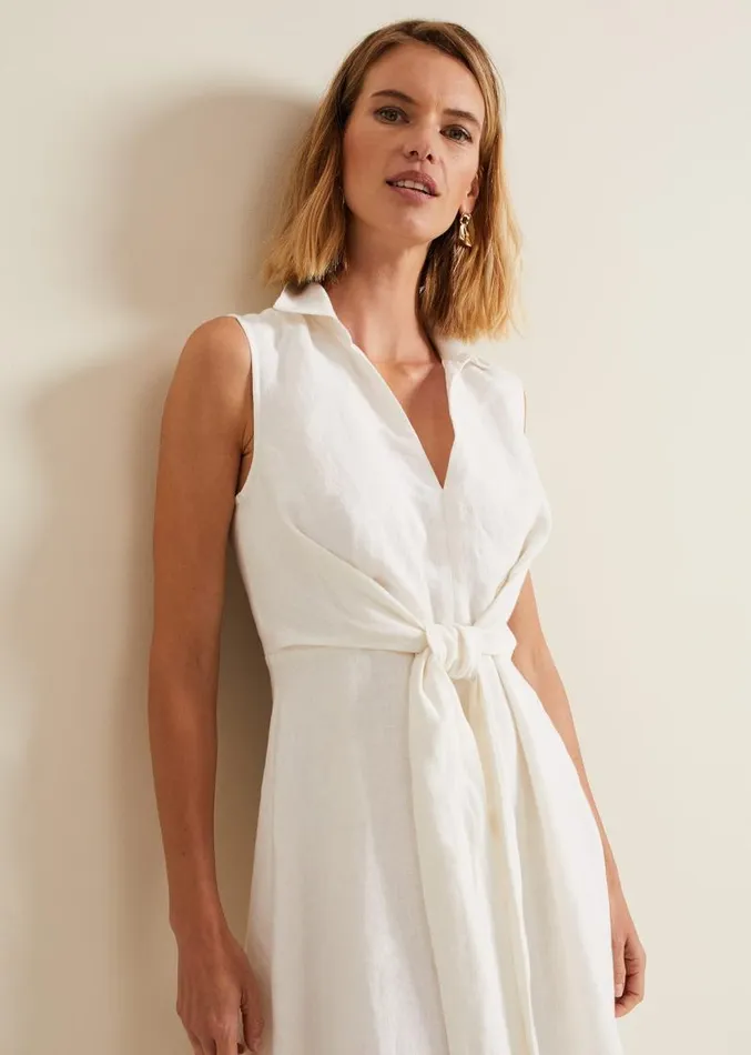 Becky Tie Front Midi Dress White Women Phase Eight Dresses