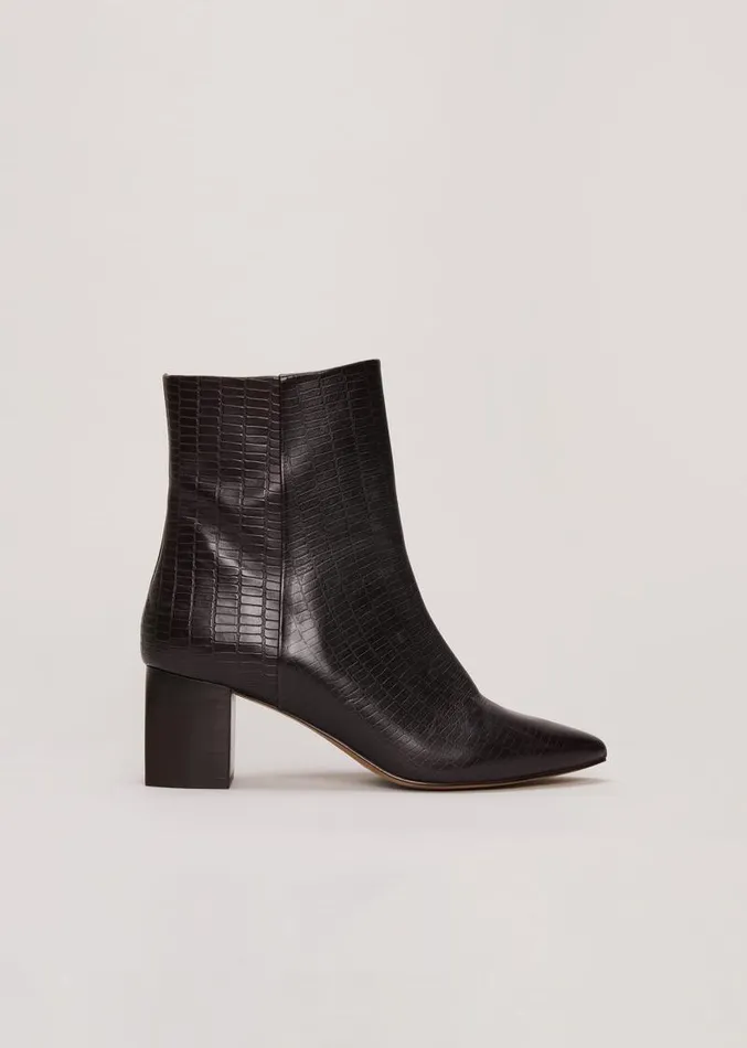 Black Leather Croc Print Ankle Boots Brown Women Phase Eight Boots