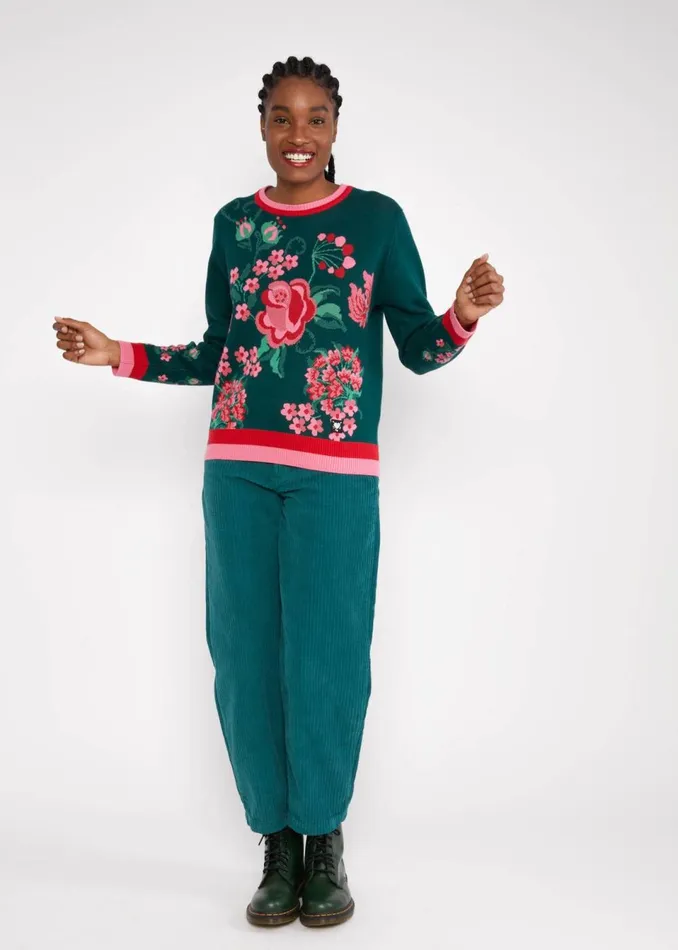 Blutsgeschwister Knitted Jumper Cosy Storyteller Green Women Knitted Jumpers