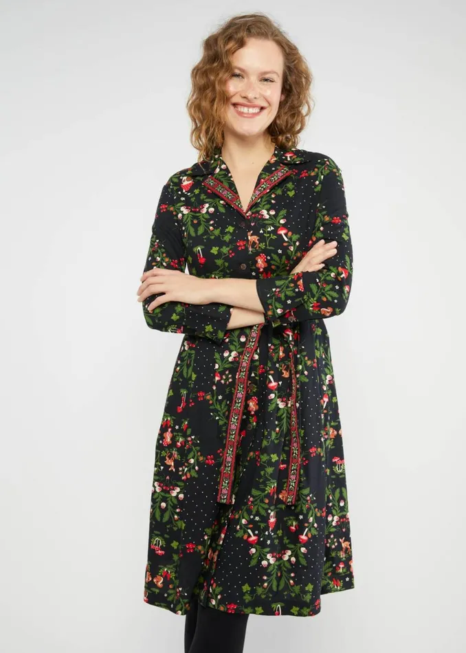 Blutsgeschwister Shirt Dress Zauberknopf Und Kragen Black Women Dresses