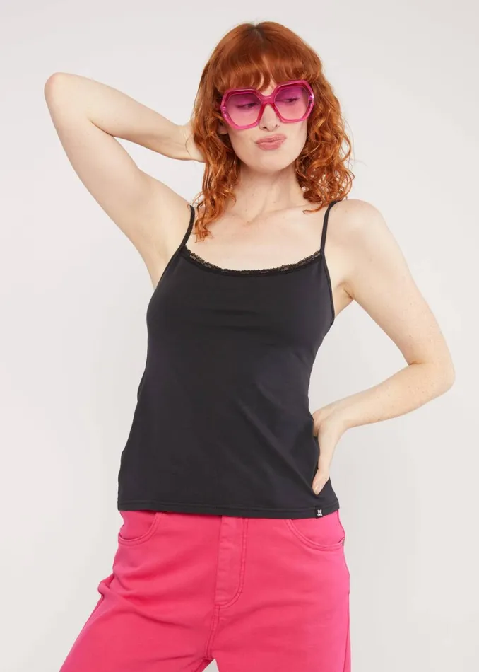 Blutsgeschwister Sleeveless Top Pretty Spaghetti Black Women Tops