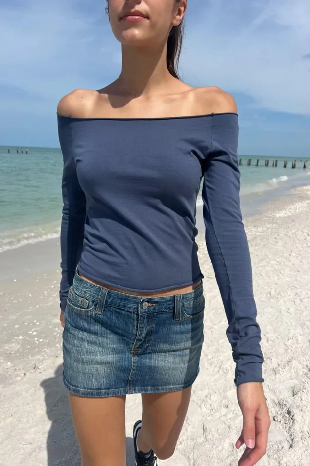 Bonnie Top Faded Navy Blue Women Brandy Melville Tops