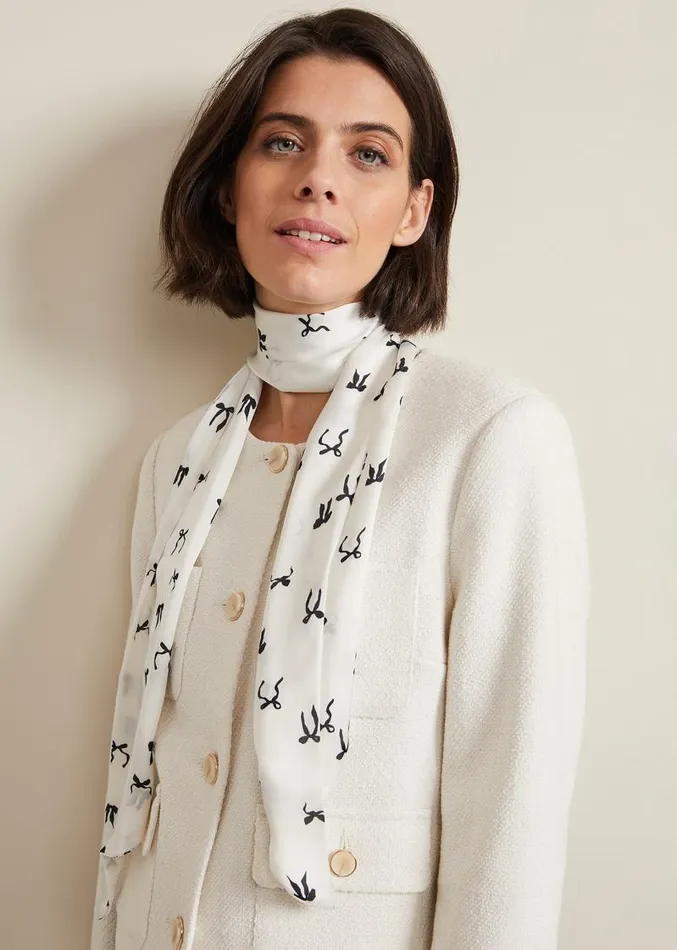 Bow Print Skinny Scarf Blackivory Women Phase Eight Scarves