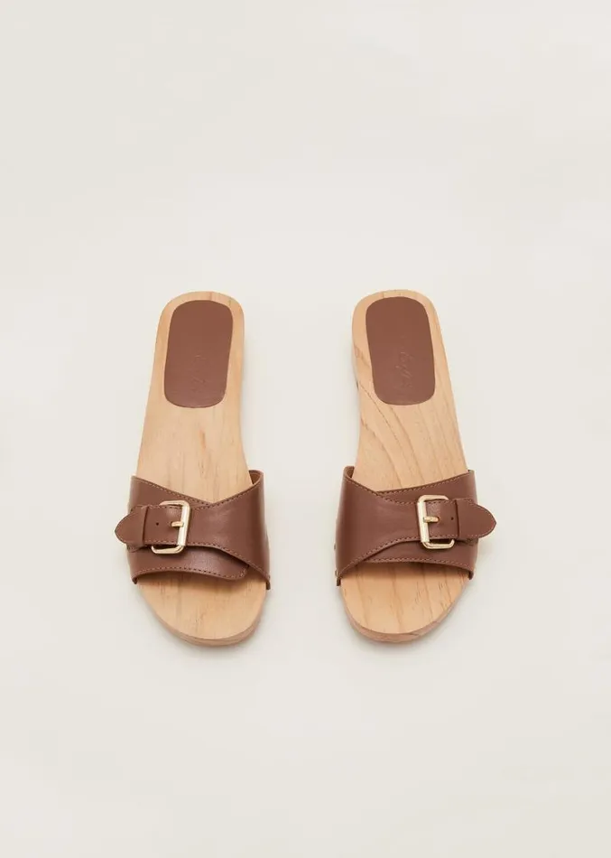 Buckle Front Clog Sandal Tan Women Phase Eight Heels